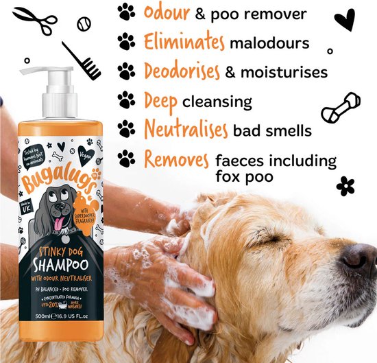 Bugalugs - Shampoo voor stinkende honden met geurneutralisator - Alle vachttypes - Fles met pompje - Vegan - 500 ml