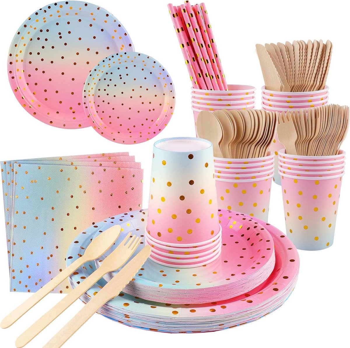 Feestaccessoires - papieren borden set 175 stuks inclusief tafelkleed - voor verjaardag bruiloft jubileum - roze.