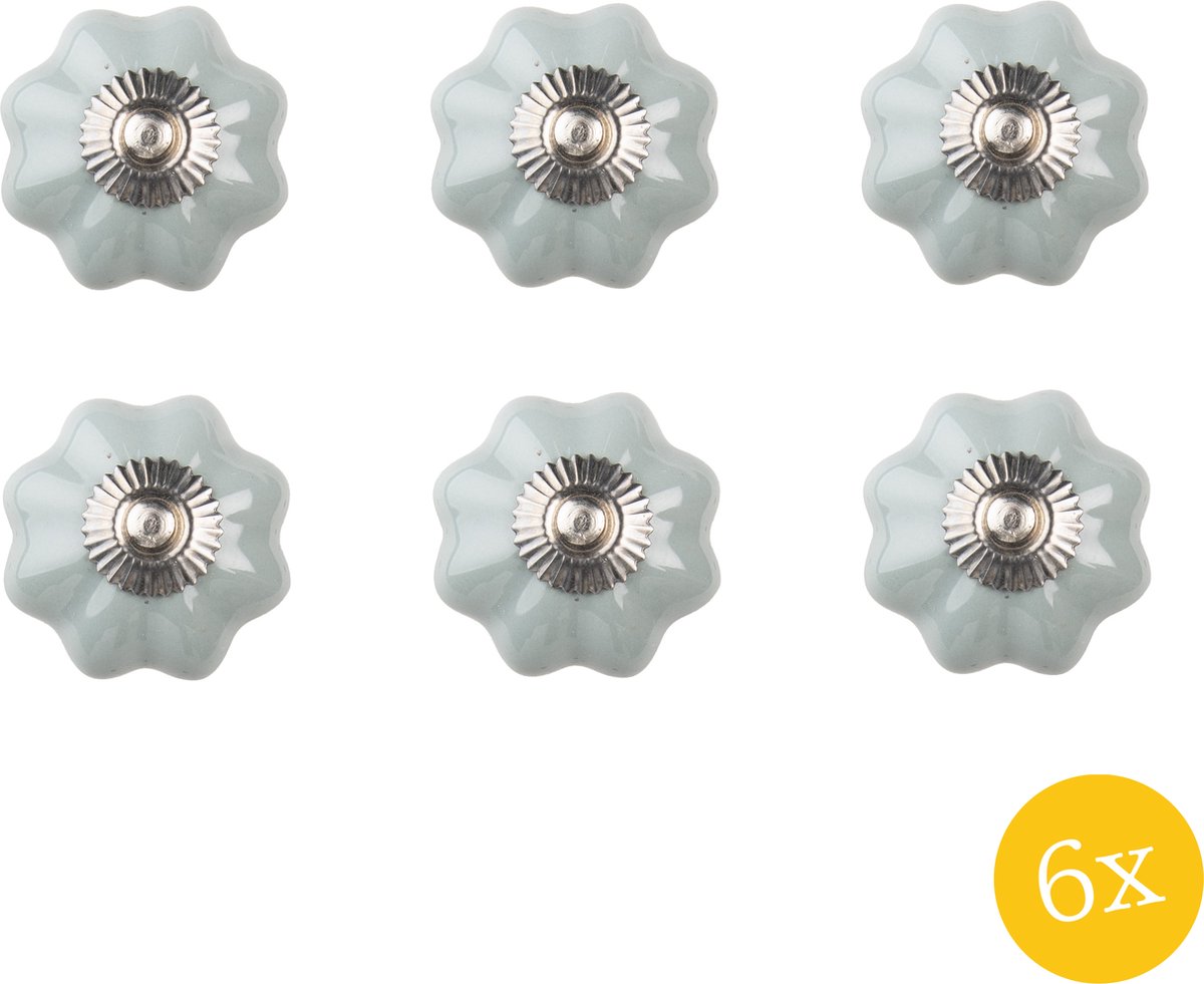 Deurknop set van 6 stuks Ø 4 cm Grijs Keramiek Meubelknop