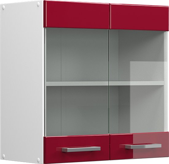 Vicco Armoire suspendue universelle R- Line, Rouge bordeaux brillant/ Wit, 60 cm avec portes en verre