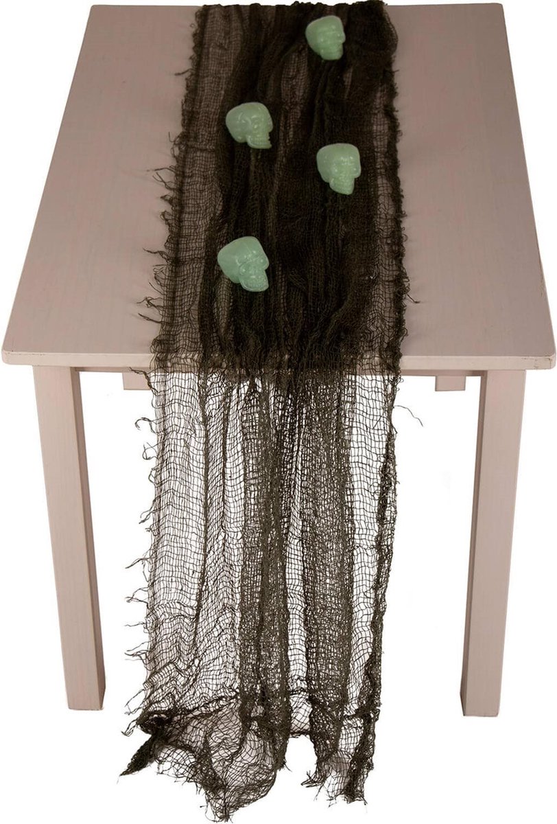 Folat Tafelloper Halloween Skulls Groen met glow in the dark schedels