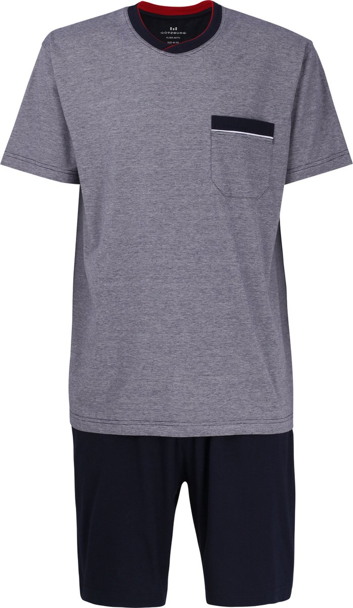 Gotzburg heren shortama O-hals - middenblauw melange