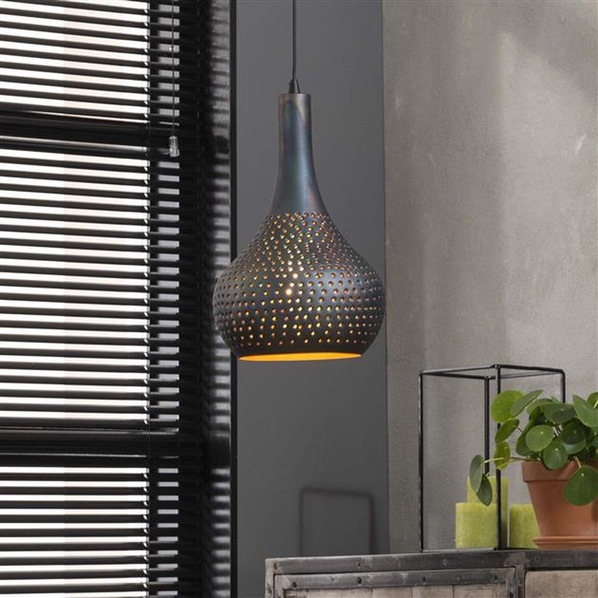 PS-Collection Industry Concrete Kegel Hanglamp - ø25x150cm - Zwart/Bruin - Metaal - hanglampen eetkamer, hanglamp zwart, hanglampen woonkamer, hanglamp slaapkamer, hanglamp kinderkamer, hanglamp rotan, hanglamp hout, hanglamp industrieel