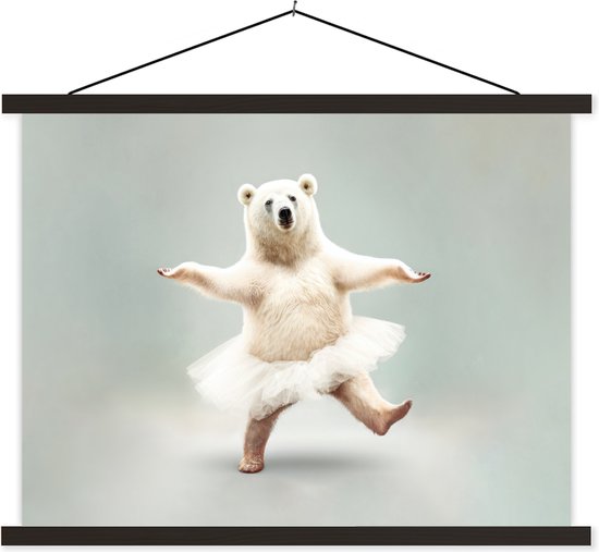 Schoolplaat - IJsbeer - Rok - Dieren - Wit - Portret - Muurdoek - 150x113 cm - Textielposter - Wanddecoratie