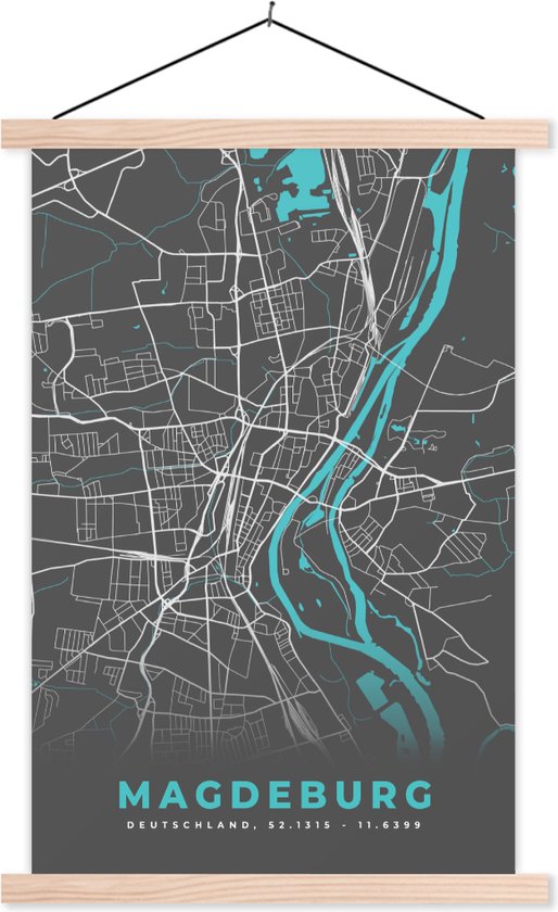 Porte-affiche avec affiche - Affiche scolaire - Blauw - Allemagne - Carte - Plan de la ville - Carte - Magdebourg - 120x180 cm - lattes vierges