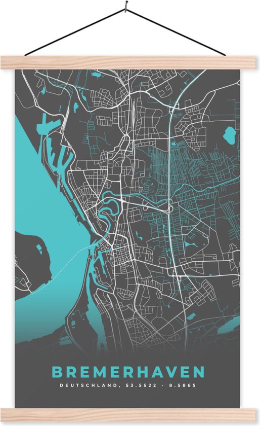 Porte-affiche avec affiche - Affiche scolaire - Blauw - Allemagne - Carte - Plan de la ville - Carte - Bremerhaven - 120x180 cm - lattes vierges