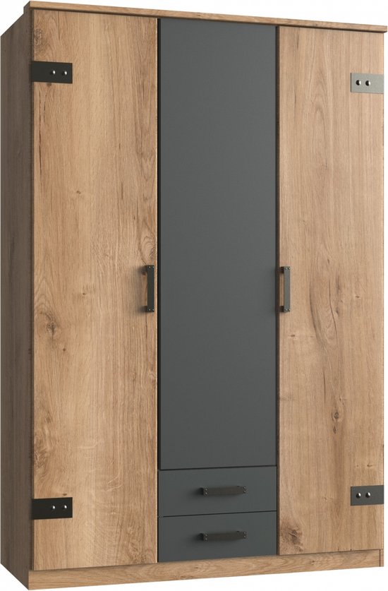 Kledingkast Stratum - 135x199x58 cm (BxHxD) - Draaideur - 4 legplanken & 2 roedes - Slaapkamer - Industrieel