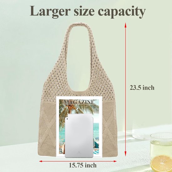 Gehaakte strandtas voor dames, boho mesh draagtas, retro gebreide