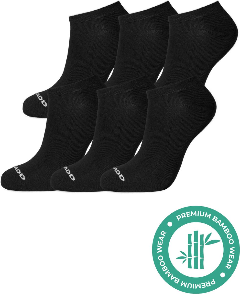 SQQUADD® Bamboe Sneakersokken - Dames en Heren - Unisex 6-pack - Maat 43-46 - Naadloos en Duurzaam - Tegen Zweetvoeten - Bamboo Sokken Sneaker - Zwart