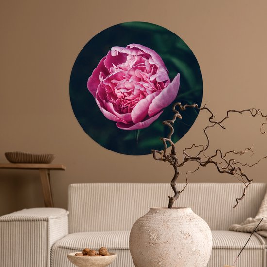 WallCircle® - Behangcirkel 50x50 cm - Muurstickers Bloemen - Roze - Rozen - Muurcirkel woonkamer - Wandcirkel slaapkamer - Kamer decoratie zelfklevend - Muurdecoratie accessoires