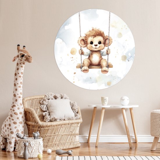 WallCircle® - Cercle de papier peint 120x120 cm - Stickers muraux Singe - Animal - Enfants - Cercle mural - Accessoires chambre enfant - Décoration chambre bébé - Cercle mural autocollant