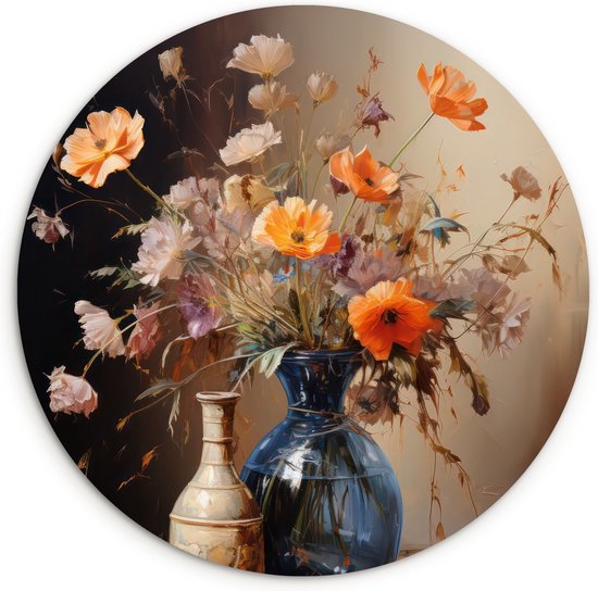 WallCircle - Wandcirkel 90x90 - Boeket - Bloemen - Olieverf - Stilleven - Pastel - Ronde schilderijen woonkamer - Wandbord rond - Muurdecoratie cirkel - Kamer decoratie binnen - Wanddecoratie muurcirkel - Woonaccessoires