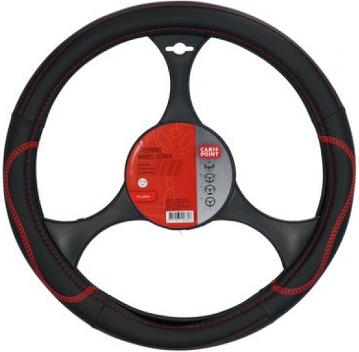 Carpoint Stuurhoes Auto - PU Leer Zwart met rode accenten - Voor sturen met een diameter van 37-39 cm – foto 3