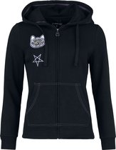 Manteau à capuche noir Gothicana avec patch chat cousu pour femme - XL