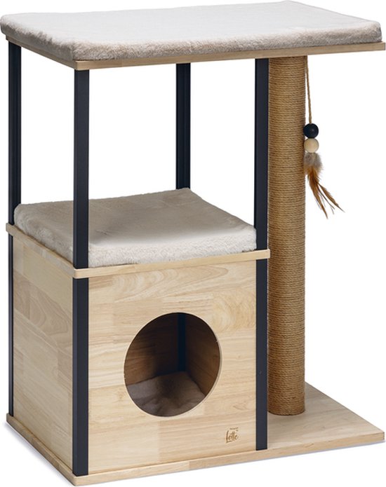 Designed by Lotte Krabpaal Nala - Katten krabpaal - 3 ligplekken - Met huisje - Hout/Jute - 65-40-82 cm