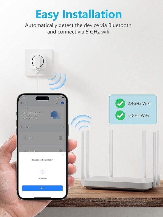 EIGHTREE 16A 3680W Smart plug met Stroomverbruikmeter, Spraakbesturing en Timer voor Smart Home, Compatibel met Alexa en Google Assistant, 2,4 GHz WiFi, Set van 2