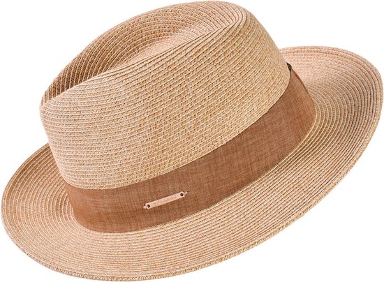 Decopatent - Zonnehoed Dames Deukhoed Rond - Zomerhoed met Bruine Rand - Strohoed UV - Ø58 cm - Strandhoed Hoofddeksel Rond - Hoed voor Volwassenen - Kleur: Naturel met Bruine Rand