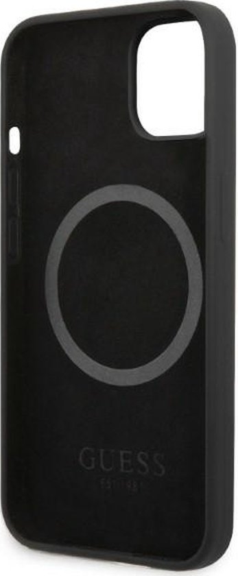 Guess - GUHMP13MSPLK - iPhone - 13 - 6.1 - noir/noir - coque rigide - silicone - plaque logo - MagSafe