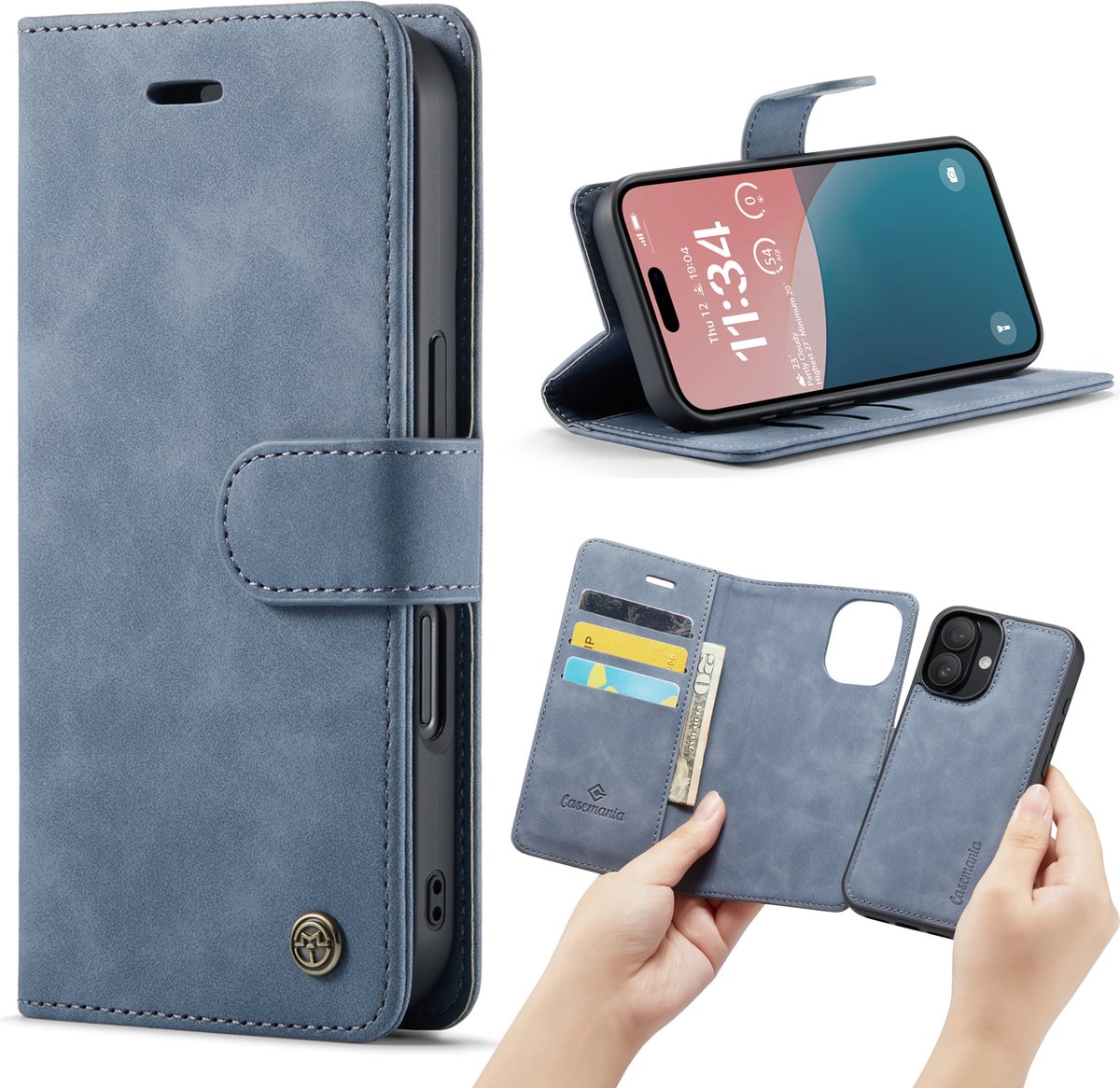 Casemania Hoesje Geschikt voor Apple iPhone 16 - Shadow Gray - 2 in 1 Magnetic Book Case