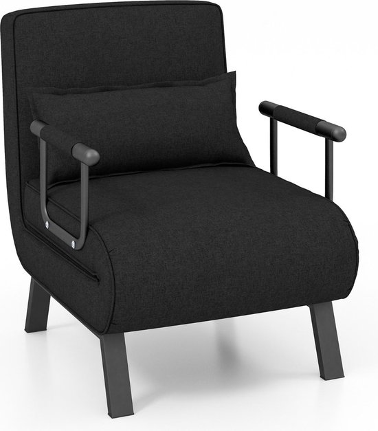 Trendmix 4-in-1 Uitklapbare Slaapstoel Belastbaar Tot 150 kg Zwart - Inklapbare Slaapbank Met 6 Standen Verstelbare Rugleuning - Modern Design Logeerbed - Slaapfauteuil