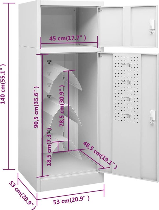 The Living Store - Armoire vestiaire - Acier - 53x53x140 cm - Gris clair