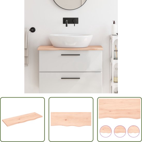 The Living Store Wastafelblad - Massief eikenhout - 80x30x2 cm - Natuurlijke rand