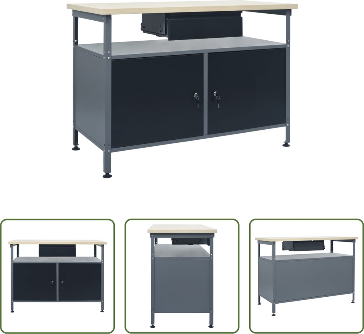 The Living Store Werkbank Staal 120 x 60 x 85 cm Draagvermogen 300 kg
