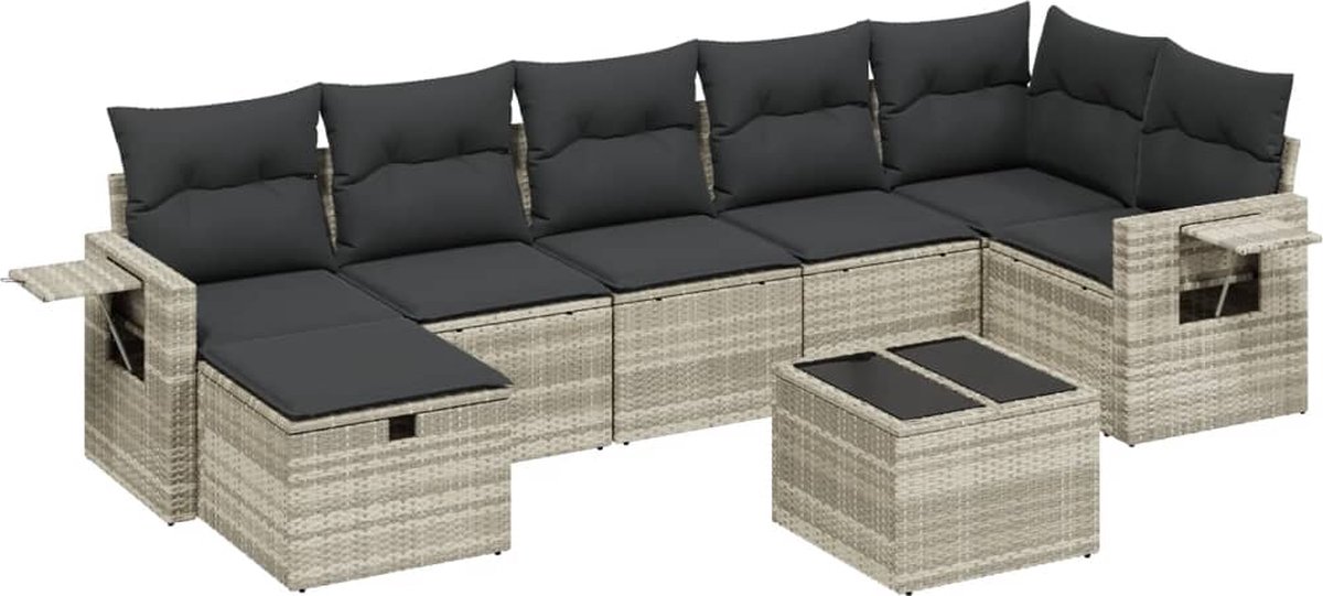 VidaXL 8-delige Loungeset met kussens poly rattan lichtgrijs