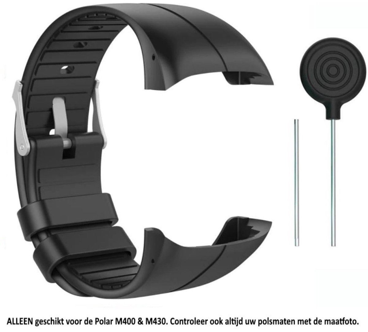 Zwart siliconen horlogebandje geschikt voor de Polar M400 en M430 - Maat: zie maatfoto - horlogeband - polsband - strap - siliconen - rubber - black
