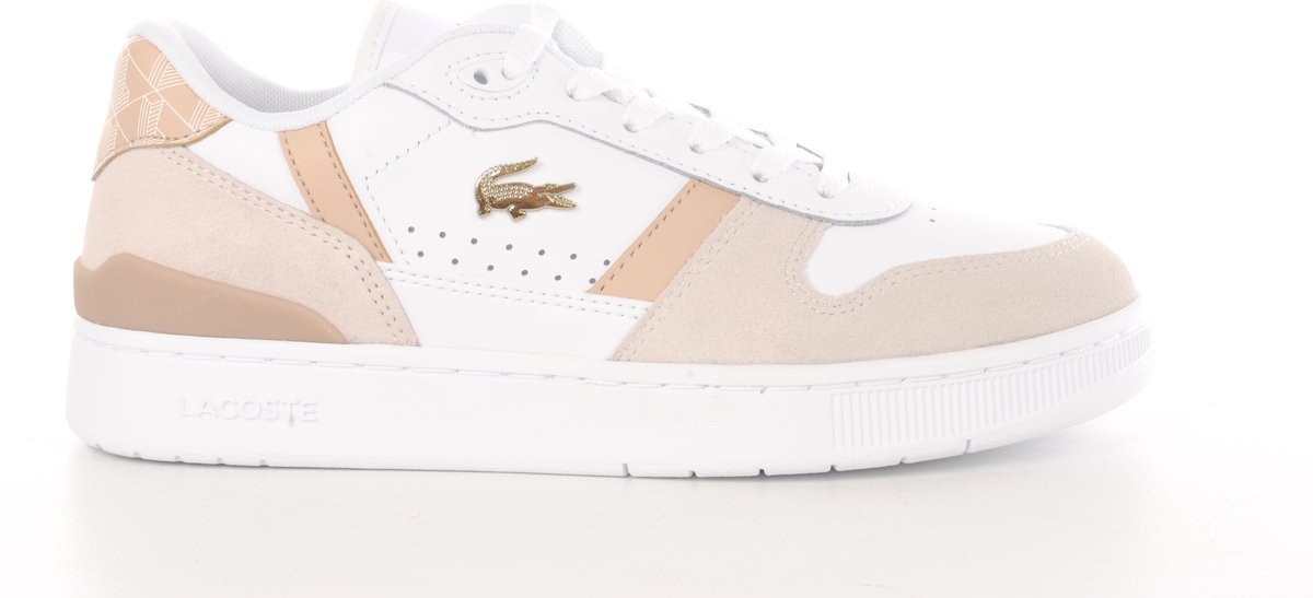 Lacoste damessneakers t clip d veau blanc naturel