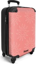 Bol.com NoBoringSuitcases.com® - Handbagage koffer lichtgewicht - Reiskoffer trolley - Roze valies met zonnen print - Rolkoffer ... aanbieding