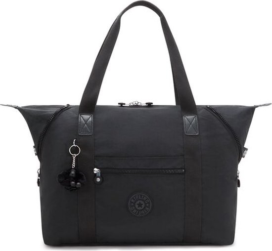 Sac Kipling ART M noir avec fermeture éclair, poche avant et porte-clés singe Kipling.