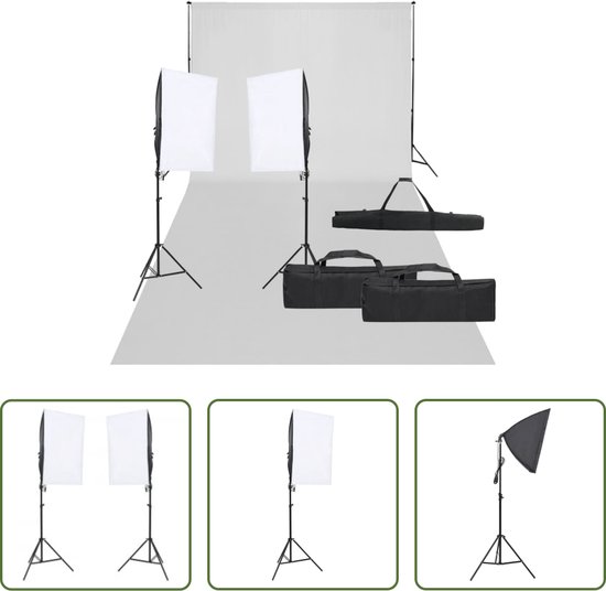 Foto: The living store fotostudioset 2x softbox 2x statief 2x led lamp 2x standaard 2x middenstangsegment 1x achtergrond 3x draagtas