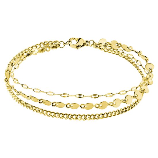 Foto: Lucardi dames stalen goldplated armband dubbel rond armband staal goudkleurig 20 cm