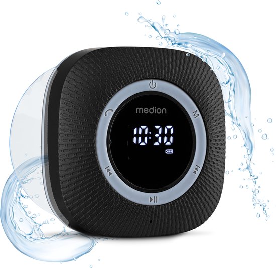 MEDION P66096 Radio de Ducha con Bluetooth (Radio de baño, Radio FM, Ventosa, Pantalla LED, Impermeable IPX6, batería Recargable integrada, MD43884) Verde
