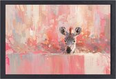 Zebra portret - Dieren schilderijen - Schilderij op canvas Achtergrond - Vintage schilderij - Canvas schilderijen met baklijst - Wanddecoratie woonkamer canvas met baklijst 90x60 cm