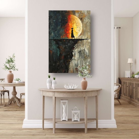 Tableau femme - Tableaux homme - Peinture sur toile Lune - Tableaux Classique - Toile avec cadre de cuisson cuisine - Toile de décoration murale chambre avec cadre de cuisson 60x90 cm