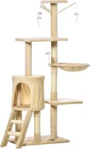 PawHut Katzenbaum 134,2 cm Hoch Kratzbaum Katzenkratzbaum Kletterbaum Katze Treppe 4 Spielzeug Beige+Weiß