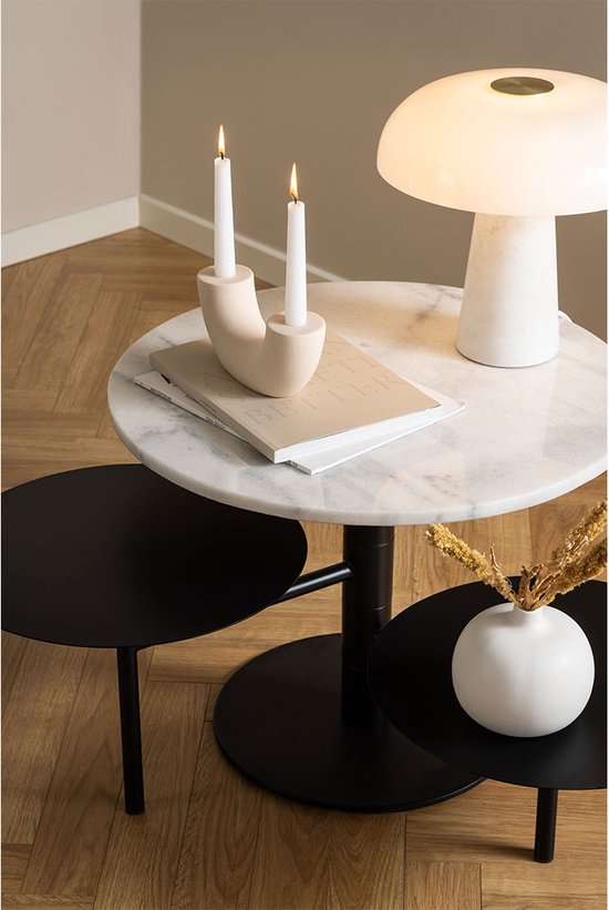 Table de salon Lahti - avec fonction pivotante - marbre blanc/noir - Actona - Tables basses en marbre - Blanc - Marbre|Acier - Tables basses en marbre