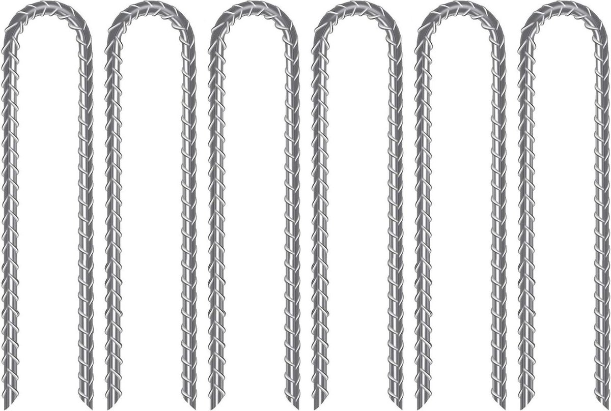 Goedkoopste Bodemankers 32 cm U-vormige set van 6 - verzinkt staal - trampoline windpalen - zware belasting