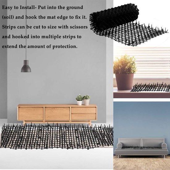 2 mètres de bandes répulsives pour chats - barrière pour animaux - grille d'épines 200 x 30 x 22 cm - pointes - répulsif pour chats - 8 ancrages au sol en U - dissuasion pour animaux