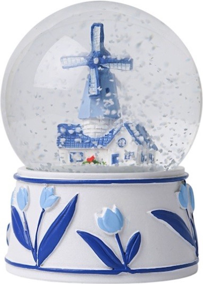Sneeuwbol Molen Delfts Blauw - Souvenirs Nederland - Per Stuk