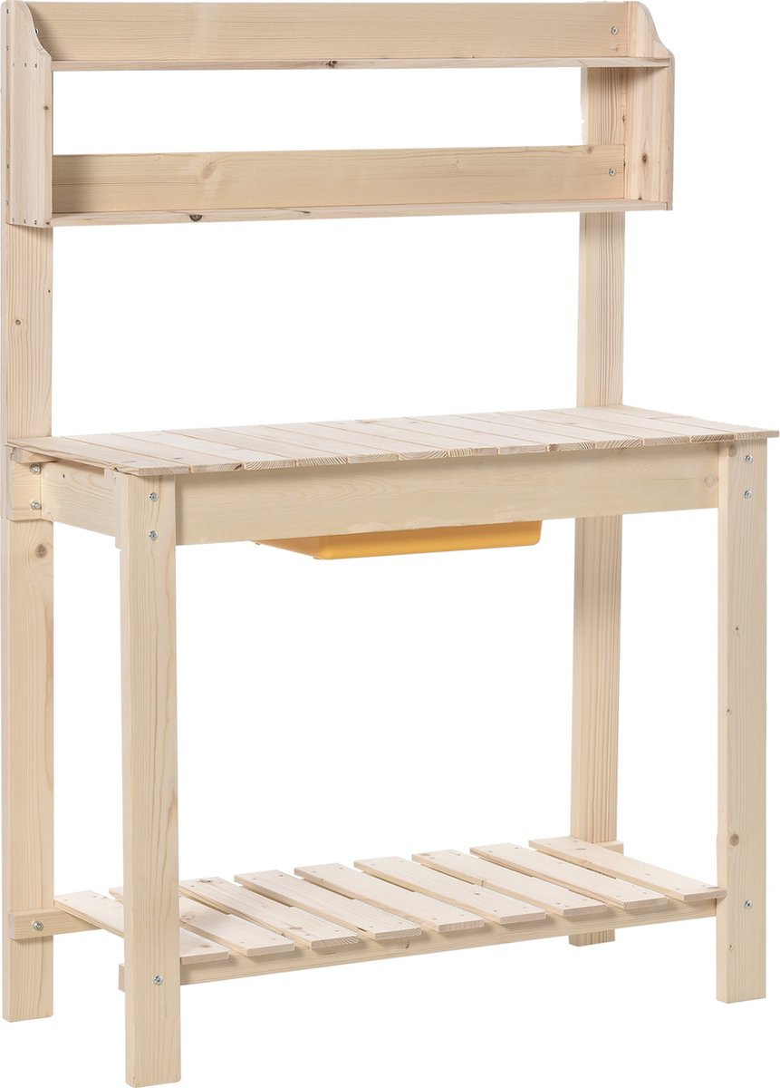 Outsunny Plantentafel met haken tuintafel gemaakt van dennenhout kunststof voor de natuur in de tuin 845-376