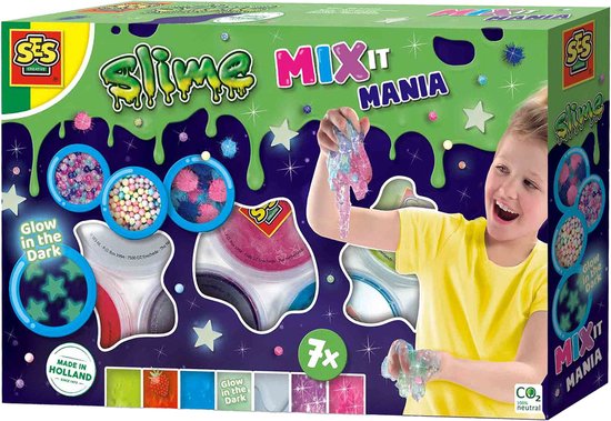 Foto: Ses slime mix it mania slijm maken wetenschap kant en klaar slijm goed uitwasbaar 7 kleuren slijm met sterren en balletjes gluten vrij veilig voor kinderen