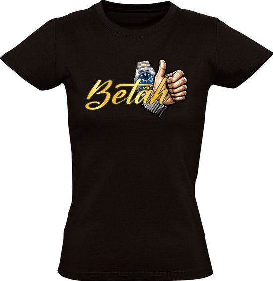 Foto: Betah dames t shirt den haag hagenees taal spelling horloge duimpje humor grappig