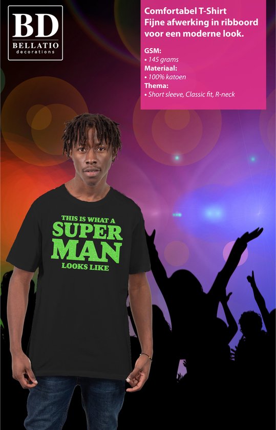 Chemise fantaisie pour homme Bellatio Decorations - super man - noir - paillettes - soirée à thème - Vaderdag M