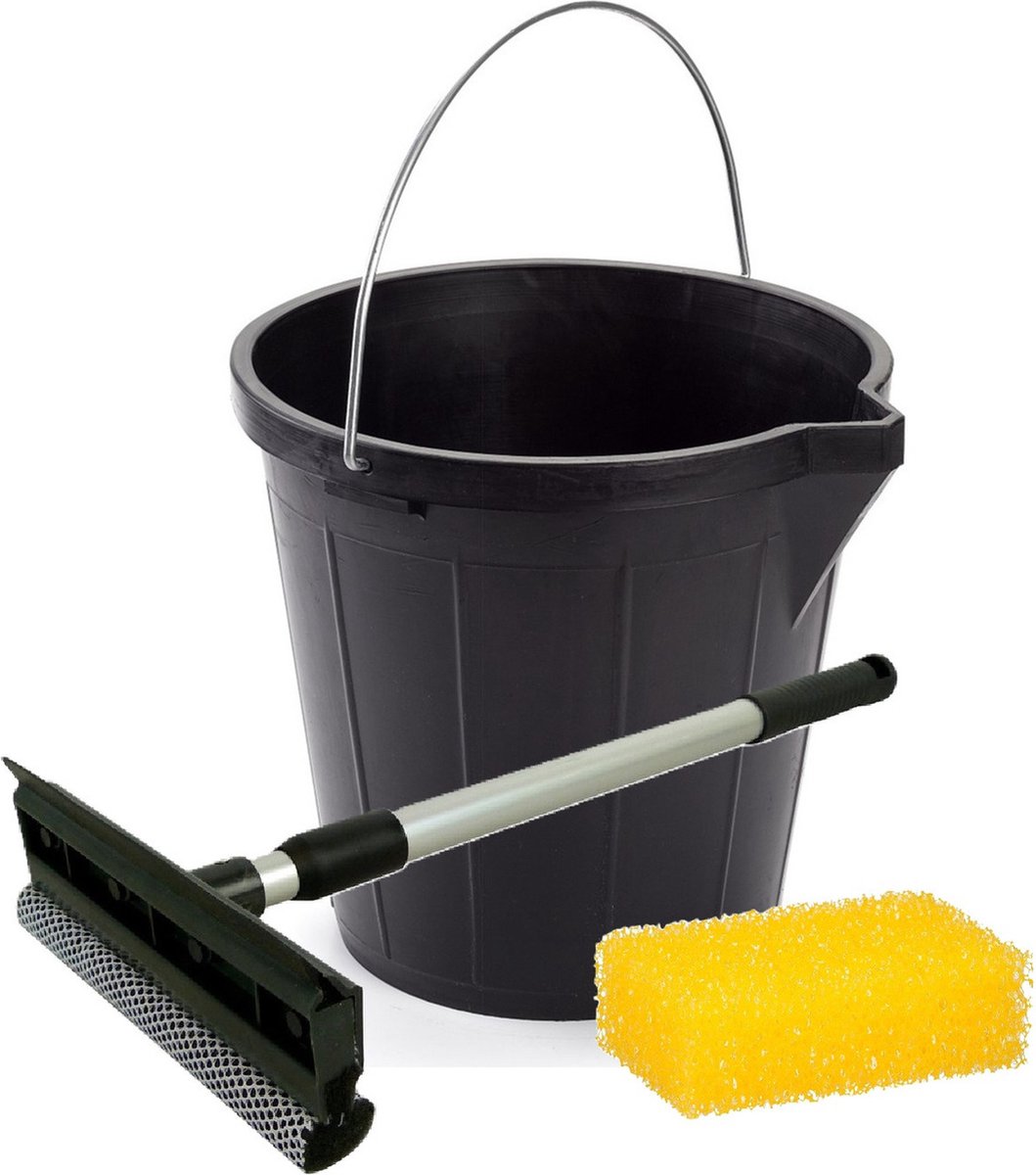 Goedkoopste Auto ramen wassen/schoonmaken pakket - speciale insecten spons / emmer 12 Liter / uitschuifbare raamtrekker 20 cm