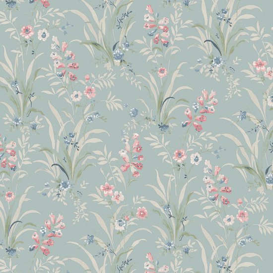 Laura Ashley | Papier peint non tissé Mosedale Posy Dark Duck Egg Blauw