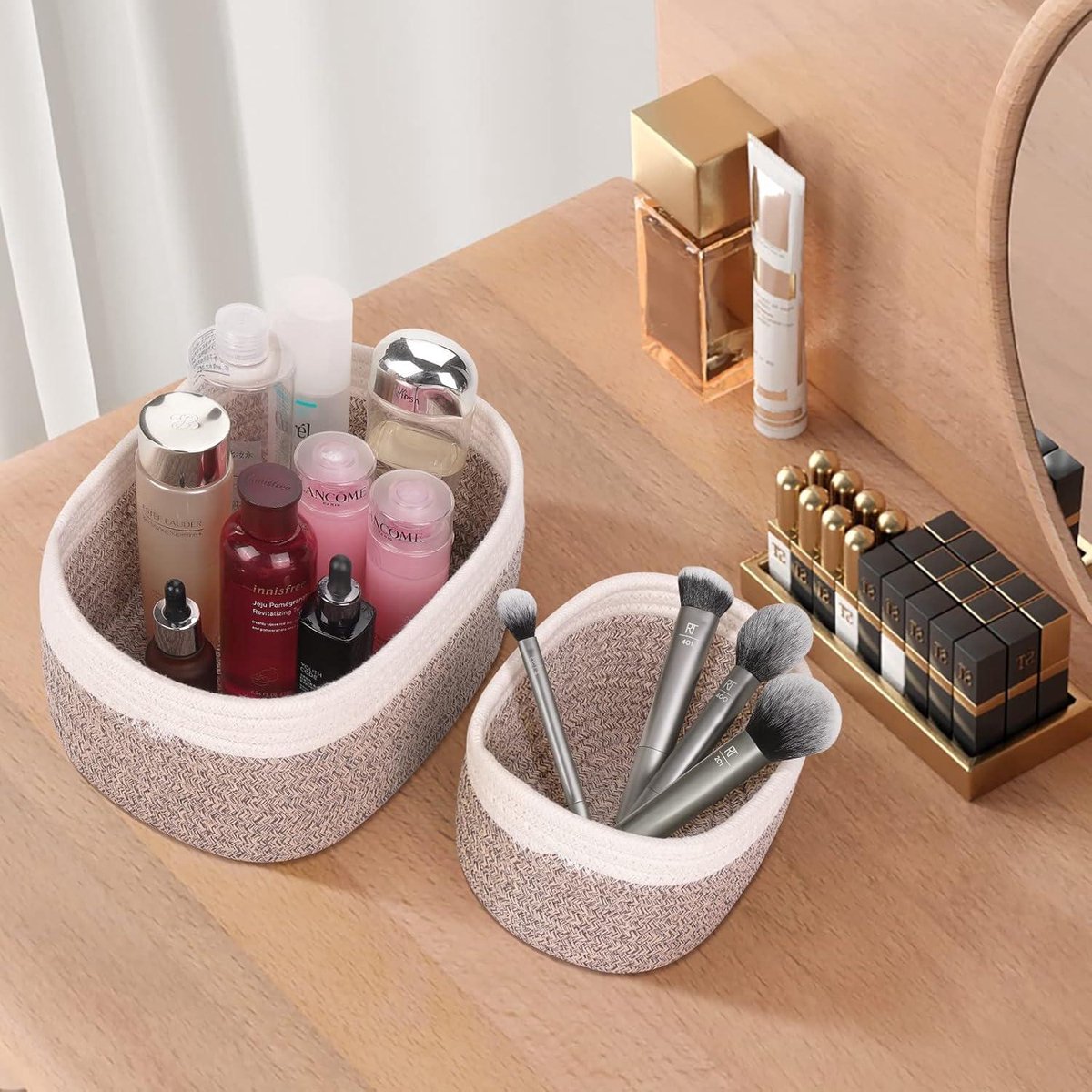 Opbergmand Voor Planken En Kasten, 4 Stuks, Gevlochten Katoenen Touw Voor Badkamer Luiertafel Accessoires Organizer Gevlochten Badkamer Geschenk