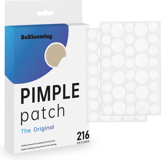 BeBlooming Pimple Patch - 216 pièces - Patch d’acné - Patchs de boutons - Dissolvant de boutons - Suppression des points noirs